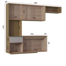 Kit Cozinha Suspensa Mel com Balcão 180cm Poquema Móveis Damasco / Ripado / Offwhite - 3