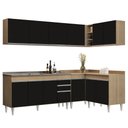 Ver imagem 1 de Armário de Cozinha Modulado de Canto 6 Peças Cp33 com Pia Inox Castanho/preto - Lumil Lumil Móveis