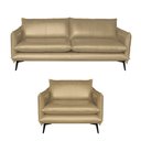 Ver imagem 4 de Conjunto Poltrona e Sofá Decorativo Sala de Estar América 2 Lugares 200cm Couro Bege - Mozzelar