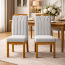 Ver imagem 2 de Kit 2 Cadeiras Estofadas Linho Blend com Pés em Madeira – Sala de Jantar Moderna - Linho Cinza