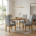 Ver imagem 5 de Kit 2 Cadeiras Estofadas Linho Blend com Pés em Madeira – Sala de Jantar Moderna - Linho Cinza