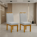 Ver imagem 3 de Kit 2 Cadeiras Estofadas Linho Blend com Pés em Madeira – Sala de Jantar Moderna - Linho Cinza