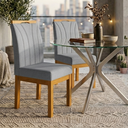 Ver imagem 4 de Kit 2 Cadeiras Estofadas Linho Blend com Pés em Madeira – Sala de Jantar Moderna - Linho Cinza