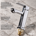 Ver imagem 5 de Torneira Lavabo Banheiro Bica Baixa Mesa Aço Inox Cromada Fria Quadrada 1/4 Volta Luxo Tkla