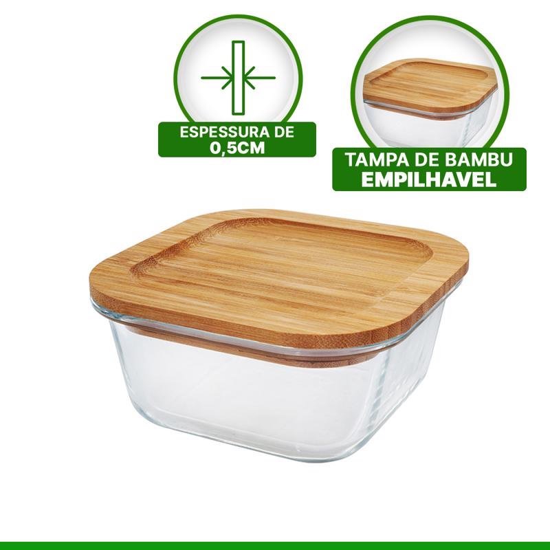 Pote de Vidro Hermetico com Tampa Bambú Hauskraft 500ml - 3