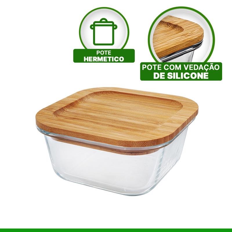 Pote de Vidro Hermetico com Tampa Bambú Hauskraft 500ml - 2