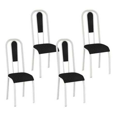 Kit 4 Cadeiras Madri Corino Tempest Preto Tubo Branco