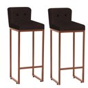 Ver imagem 2 de Kit 02 Banqueta Alta C/ Encosto Lucca Industrial Cozinha Balcão Ferro Bronze Botão Preto Suede