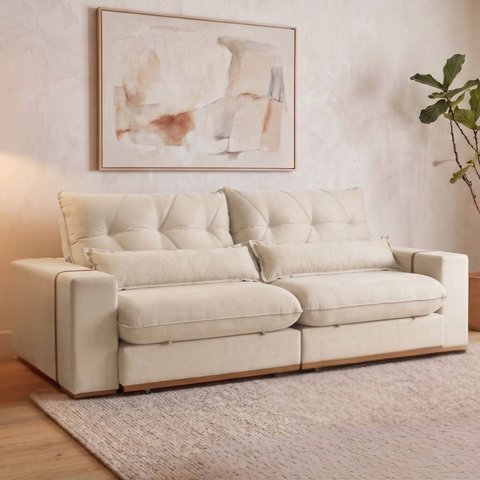 Sofá Retrátil Reclinável 250 cm Malta Linho Offwhite Yescasa