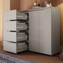 Ver imagem 3 de Cômoda Sapateira Organizadora Grande 4 Gavetas 2 Portas 119x130 cm Riviera Cinza 100% MDF Casamia
