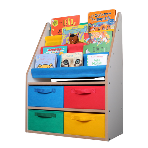 Porta Livros Infantil Decorativo Montessori com 4 Caixas
