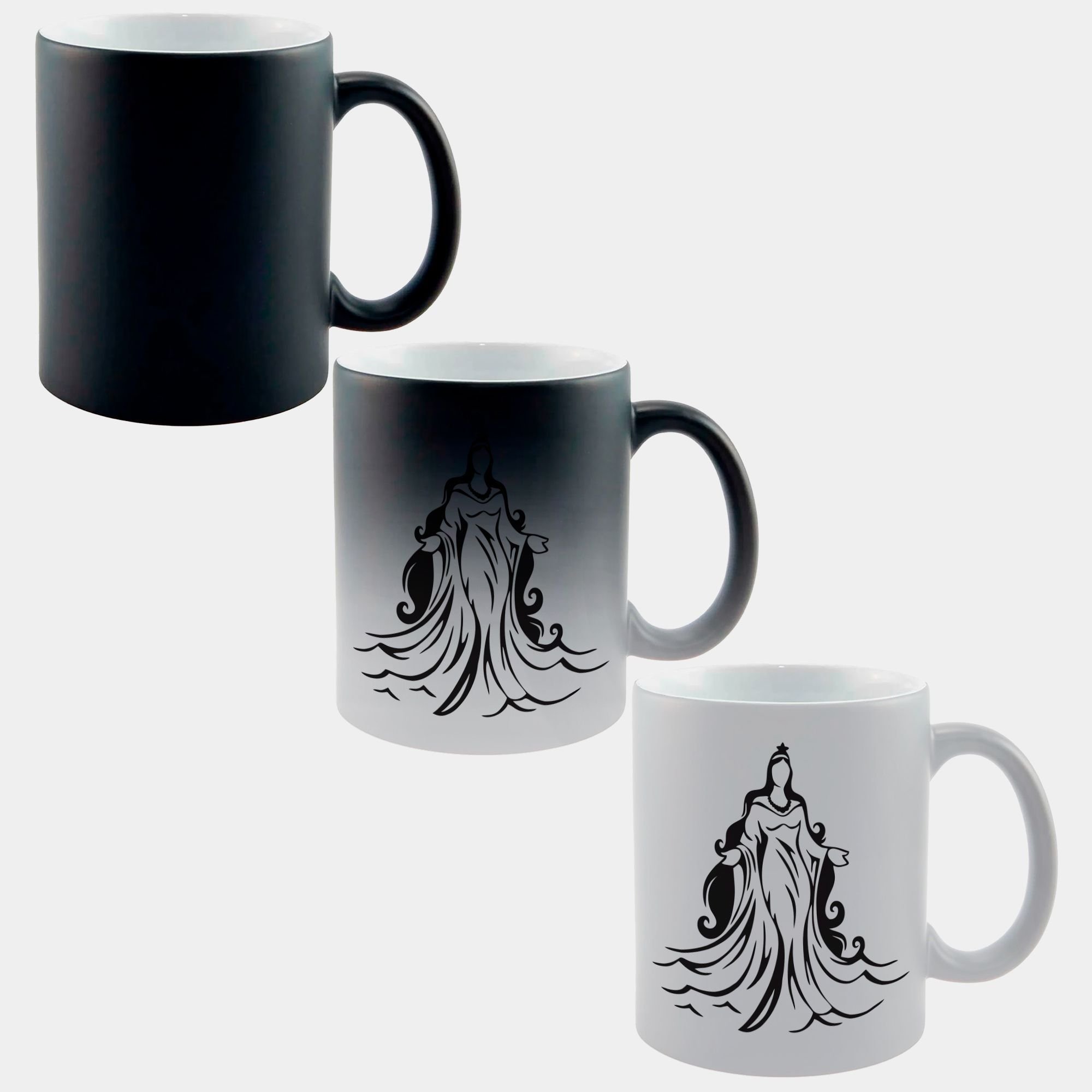 Caneca Mágica Fosca 325ml Y1 Iemanja Rainha do Mar Umbanda Arte Preto - 1