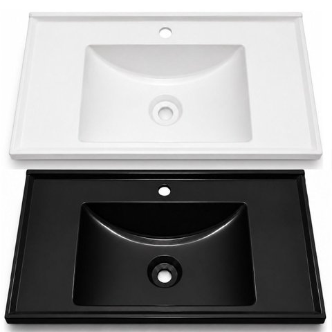 Kit 2 Pias Lavatório Retangular 60cm para Lavabo em Plástico Preto/Branco