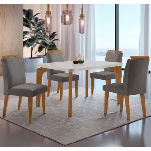 Conjunto Sala de Jantar Mesa Liz 120cm Mdf Canto Copo e 4 Cadeiras Athenas Moderna