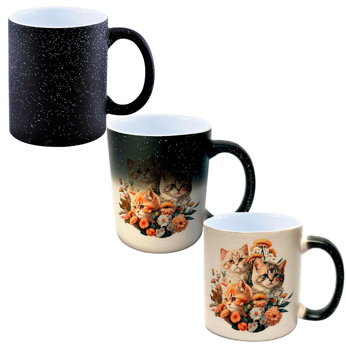 Caneca Mágica Glitter Muda de Cor Y2 Gatos Flores Lindos - 1