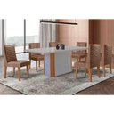Ver imagem 1 de Conjunto: Mesa Sala Jantar Pietá c/ Tampo Madeirado c/ Vidro Canto Curvo 180x90cm e 6 Cadeiras