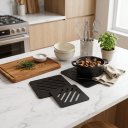 Ver imagem 3 de Descanso Panela Kit com 3 Quadrado Acm Preto Trivet Suporte Panela Quente Cozinha Decoração
