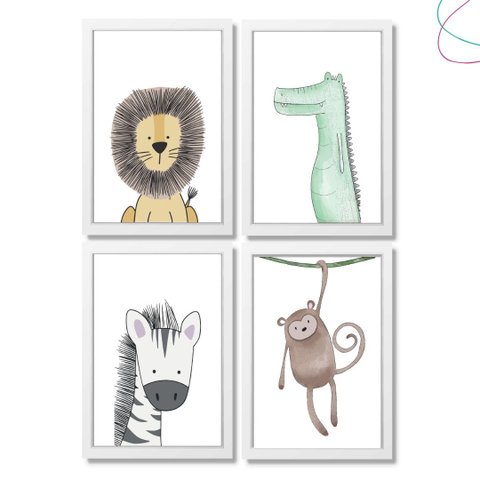 Quadro Decorativo Infantil Safari Animais da Floresta 33x43:branca