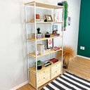 Ver imagem 2 de Estante Style de Ferro e Madeira Ample 6 Prateleiras com 2 Gaveteiros Industrial Natural e Branco