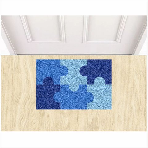 Tapete Capacho Quebra Cabeça Colorido 60x40cm Antiderrapante:azul