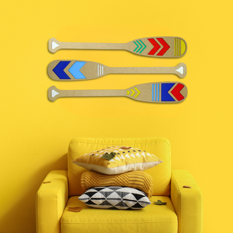 Remo Decorativo Kit com 3 Remos de Praia Coloridos de Mdf