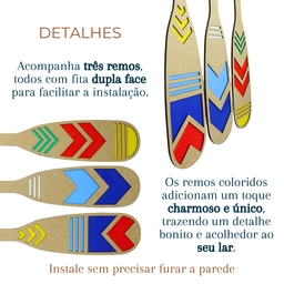 Remo Decorativo Kit com 3 Remos de Praia Coloridos de Mdf - 4