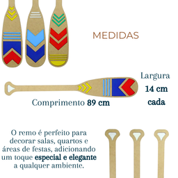 Remo Decorativo Kit com 3 Remos de Praia Coloridos de Mdf - 5