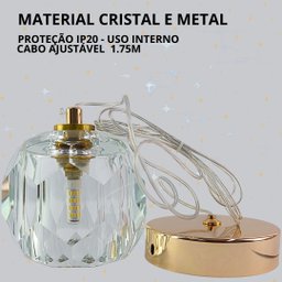Pendente Lustre Pd1112 Ip20 Bivolt Dourado Cabo Ajustàvel - 5