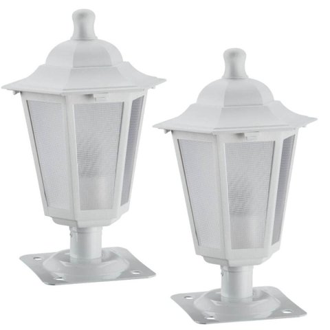 Kit 2 Postes Balizadores de Jardim Branco Colonial Alumínio 18x31cm Lente Fosca Grega Dital