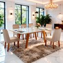 Ver imagem 1 de Sala de Jantar 180x90 Mavie Mdf/vidro 6 Cad. Eva Linho Off