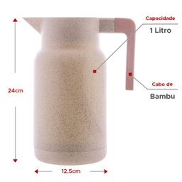 Garrafa Térmica Café Chá Nórdica Cor Bege com Cabo Bambu - 2