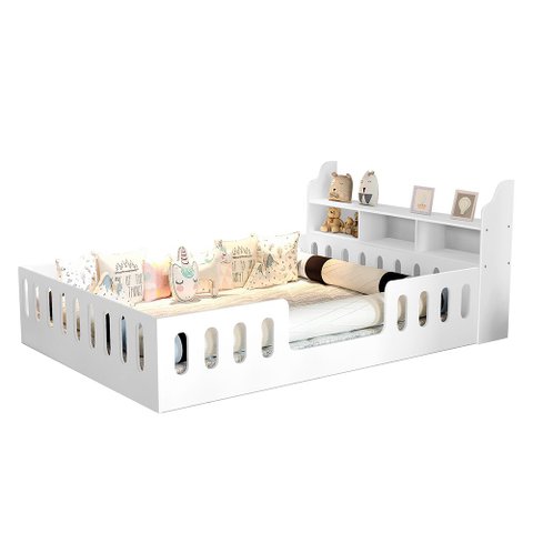 Cama Casal Design Montessoriana Helo com Nicho e Colchão Branca Divaloto + Luminária