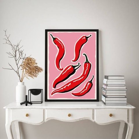 Quadro Decorativo para Cozinha Pimentas 24x18cm - com Vidro:moldura Preta
