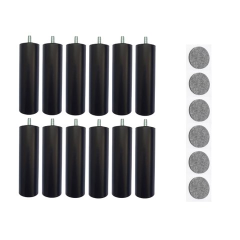 Kit 12 Pés de Cama Box ou Baú Queen King Tubo Preto 13cm C/ Feltro Protetor Adesivo