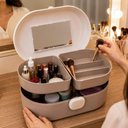 Ver imagem 2 de Bolsa Porta Maquiagem Maleta Cosmeticos 5 Compartimentos com Espelho Organizador Viagem Manicure Gav