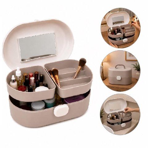 Bolsa Porta Maquiagem Maleta Cosmeticos 5 Compartimentos com Espelho Organizador Viagem Manicure Gav