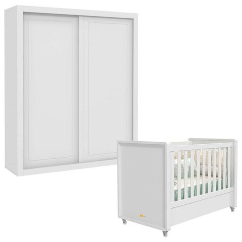 Berço Americano e Guarda Roupa 2 Portas Tutto New Branco Acetinado - Matic