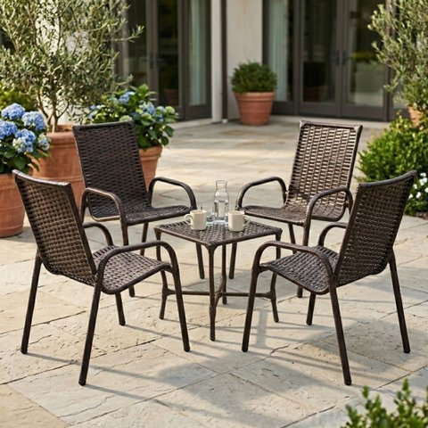 Conjunto Mesa e 4 Cadeiras Oreon Fibra Sintética Área Externa Jardim: Chocolate Mesclado