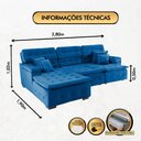 Ver imagem 3 de Sofá Orlando 2.80x1.90m com Chaise, Retrátil e Reclinável - Azul