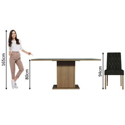 Conjunto Sala de Jantar Mesa Tampo de Vidro 6 Cadeiras Rustic/preto/oxford Geórgia Madesa - 4