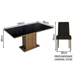 Conjunto Sala de Jantar Mesa Tampo de Vidro 6 Cadeiras Rustic/preto/oxford Geórgia Madesa - 3