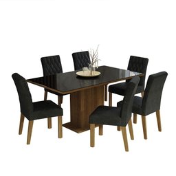 Conjunto Sala de Jantar Mesa Tampo de Vidro 6 Cadeiras Rustic/preto/oxford Geórgia Madesa - 2