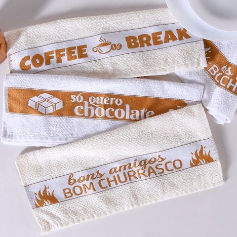 Kit 12 Pano de Copa Buongusto Stile Atoalhado Algodão Felpudo 44x65 Branco/creme
