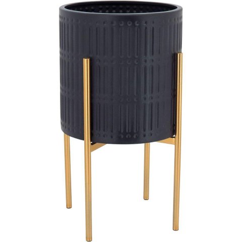 Cachepô Vaso Decorativo Planta Metal 46x25x25cm Preto