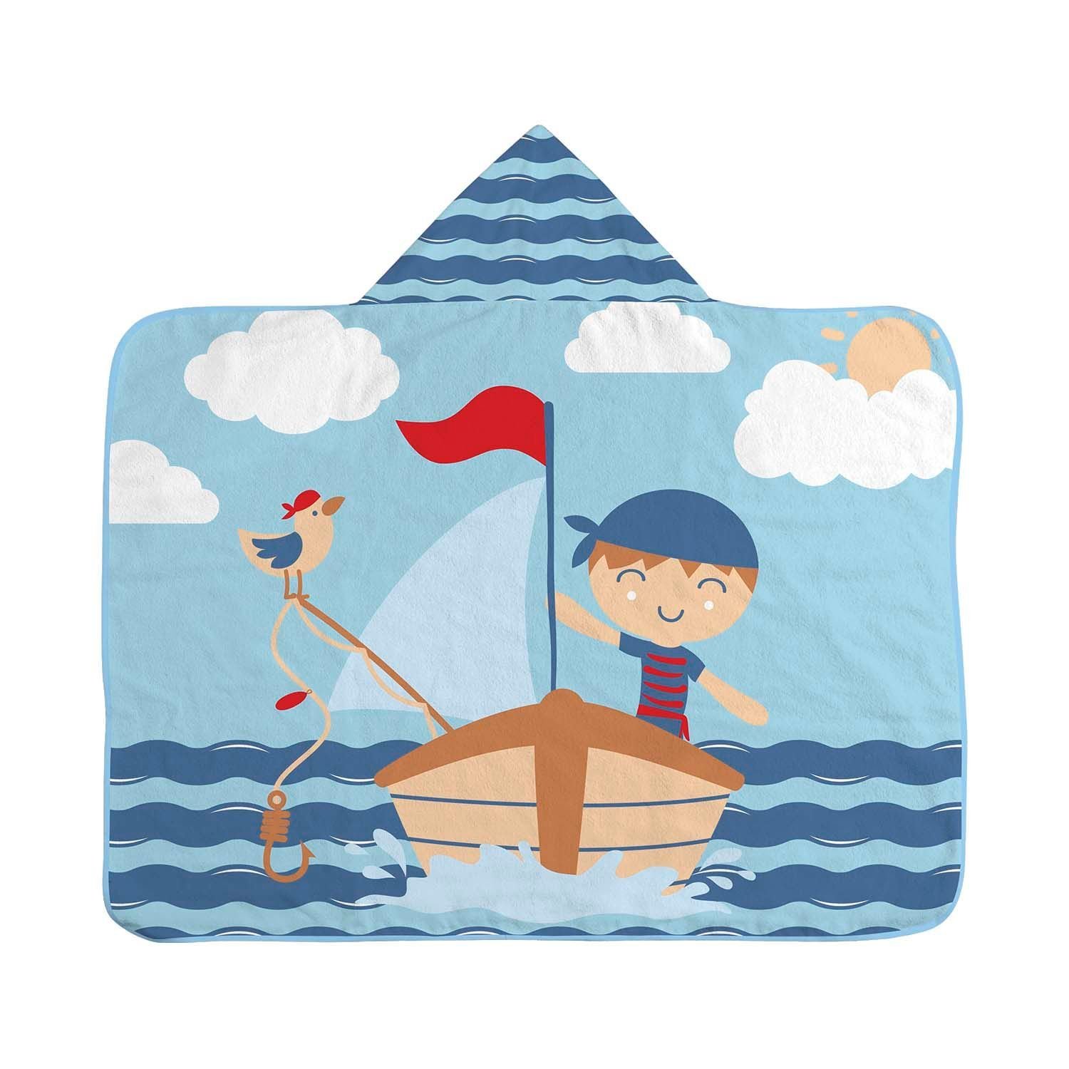 Toalha de Banho Bebe C/capuz 67 Cm X 90 Cm Bublim: Pequeno Marujo Azul