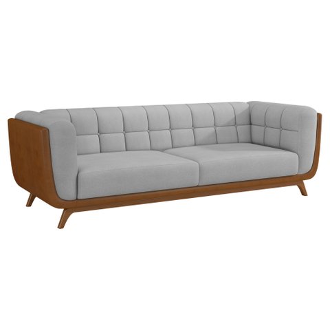 Sofá 2 Lugares 180cm Coin Pu Caramelo | Linho Cinza Claro - Sallar Home