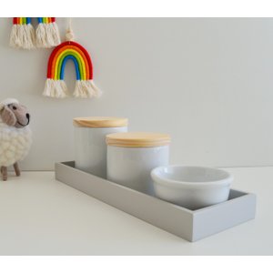 Kit Higiene Bebê Porcelana Pinus + Bandeja Cinza