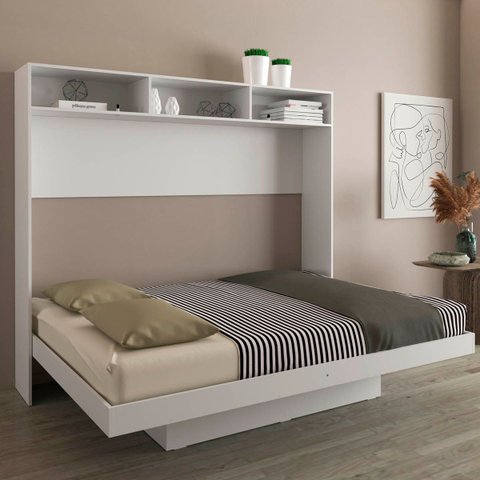 Cama Articulada Casal com Nichos e Prateleiras Branca