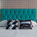 Ver imagem 1 de Cabeceira Estofada Solteiro Capitonê Luna Suede Liso Azul Turqueza 90 X 120 RBL