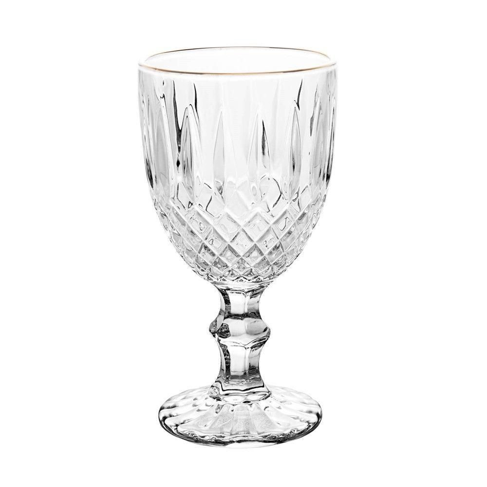 Jogo 2 Taça de Vidro Transparente com Borda Dourada Fio de Ouro Greek 345ml Wolff - 2